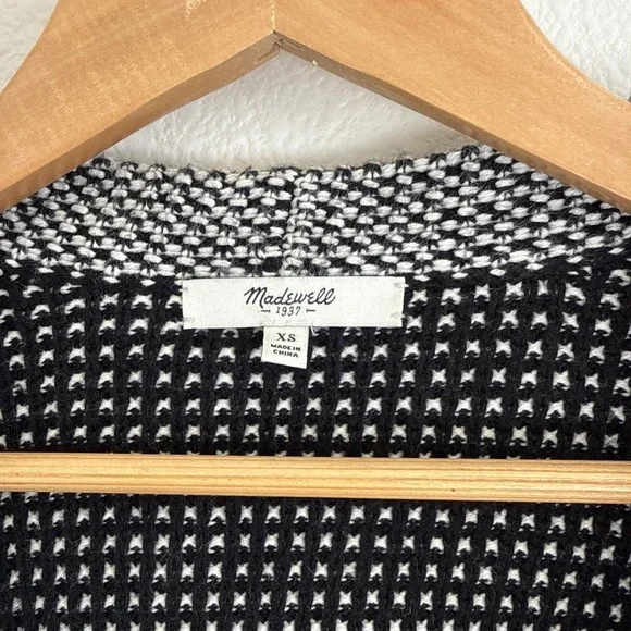 Madewell Cardigan Women Medium Black White Knit Tweed Open Front Cocoon Classic - Picture 2 of 6